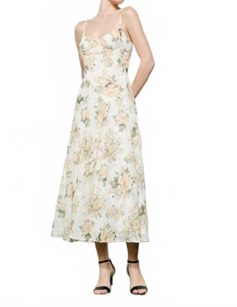 NEW INA FASHION romantic lace sweetheart midi dress in yellow floral